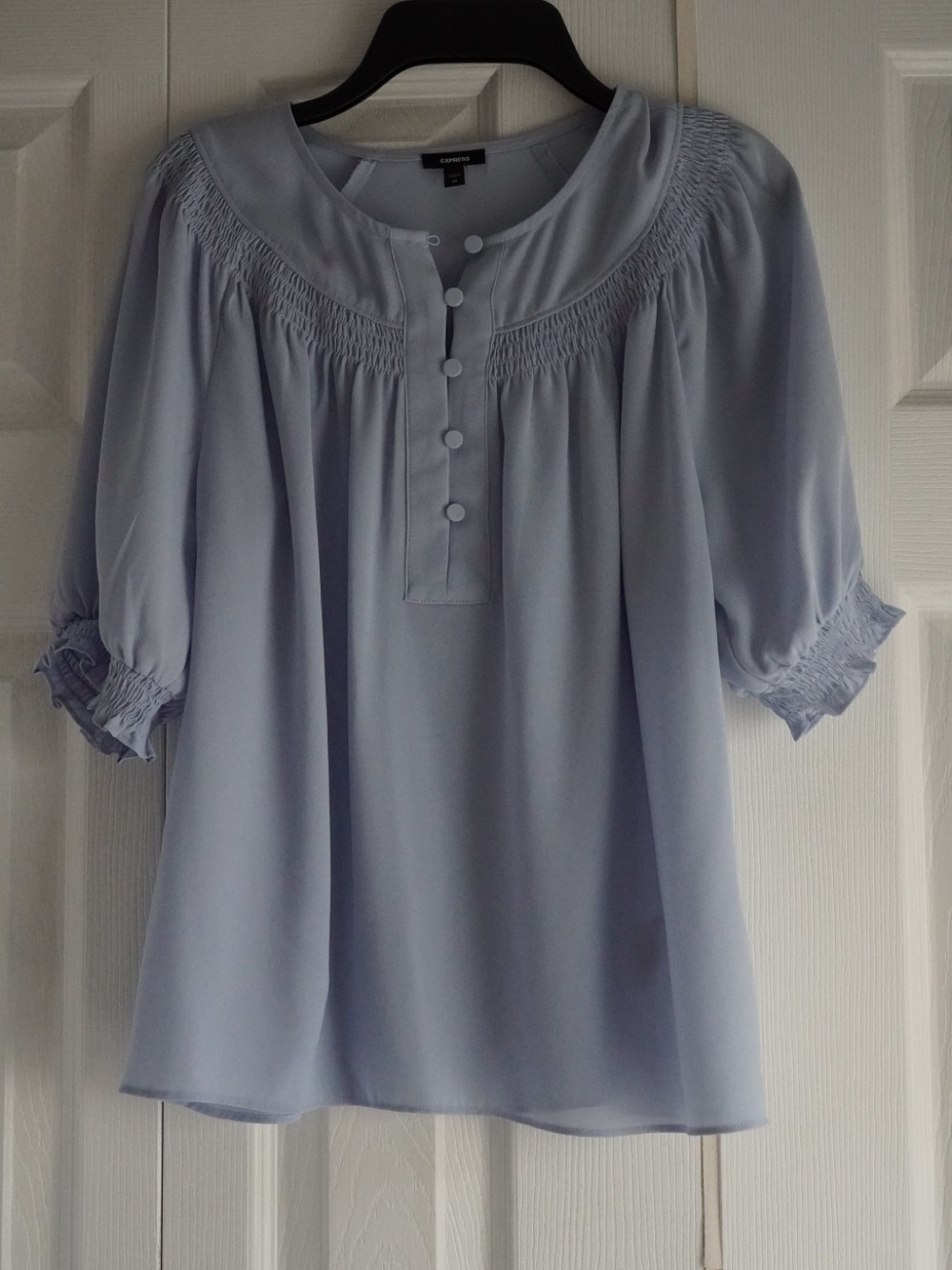 Express Light Blue Smocked Blouse – XS
